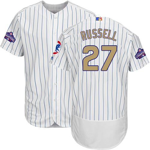 Cubs #27 Addison Russell White(Blue Strip) Flexbase Authentic Gold Program Stitched MLB Jersey